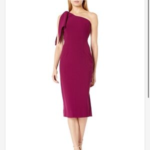 NWT Dress The Population Tiffany One Shoulder Bow Detail Midi Sheath Dress